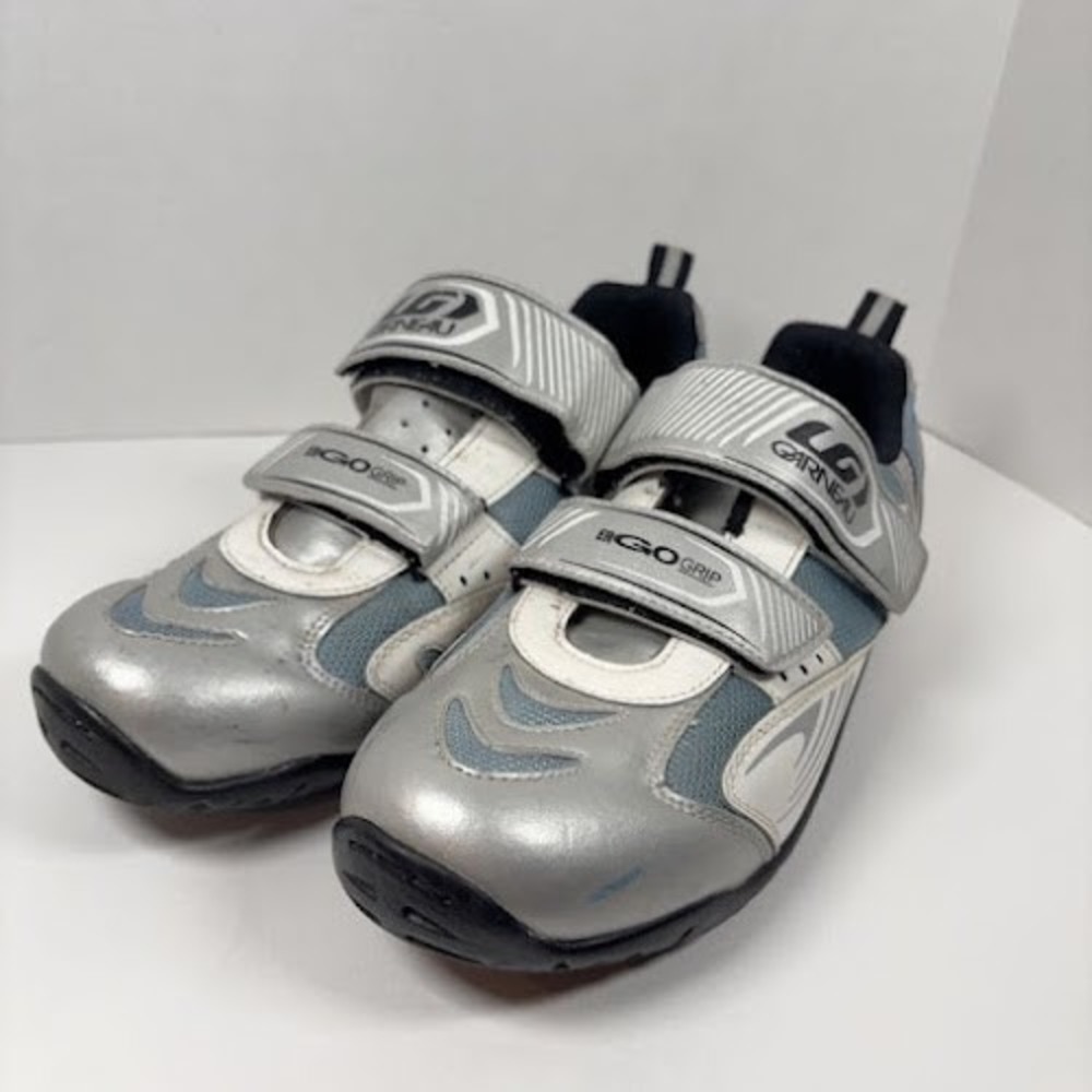 Garneau Ergo Grip Cycling Shoes Mens US Size 7.5 EUR 40 UK 6.5 Silver White Blue